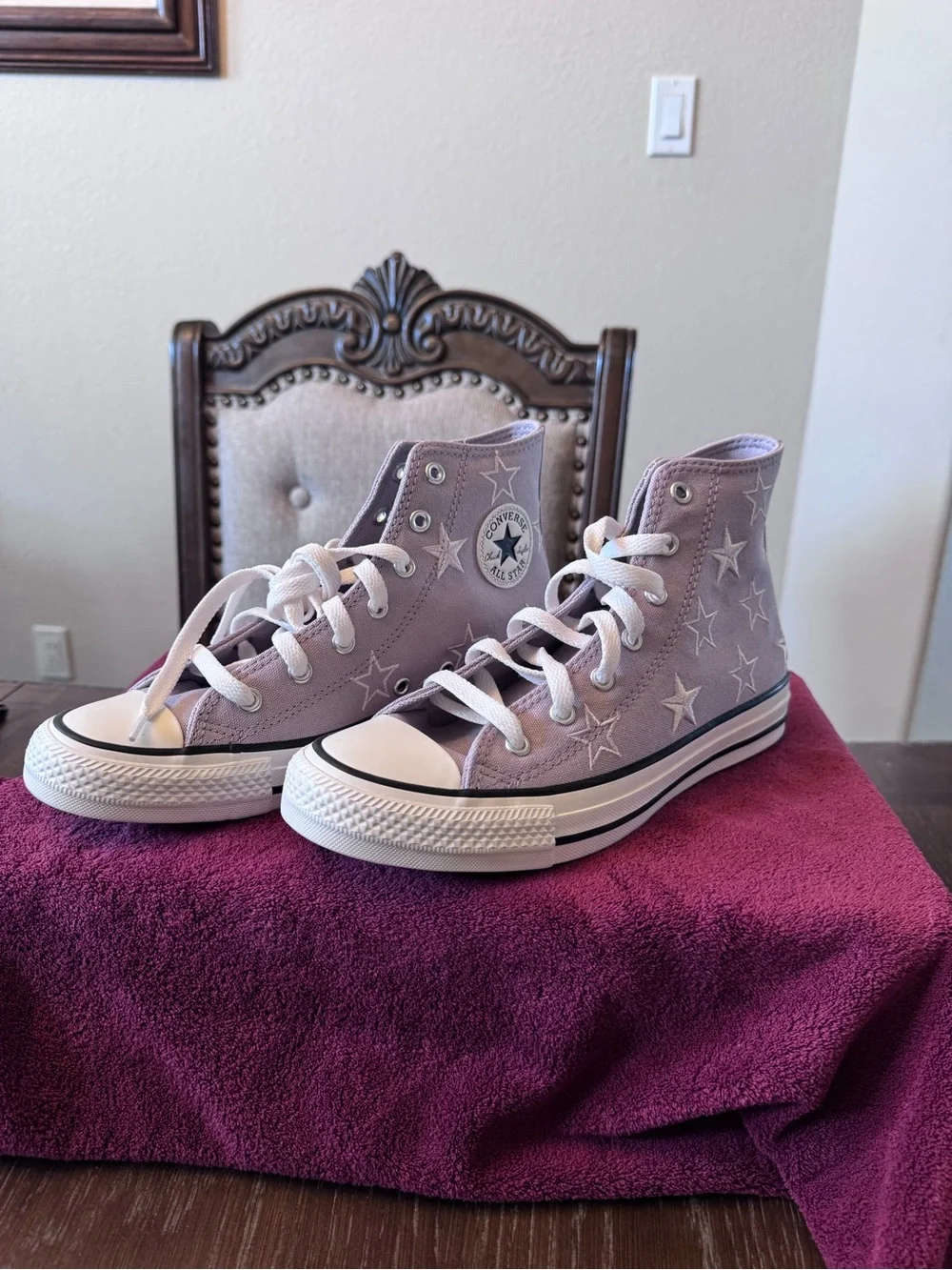 Converse Kids High Top Sneakers in Lavender with Star Embroidery